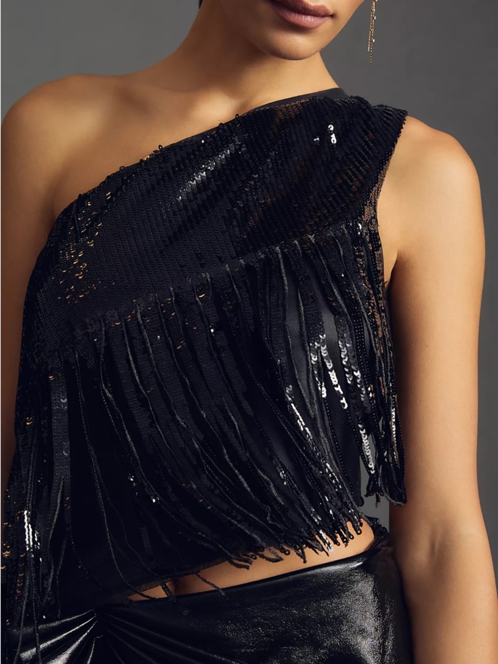 NWT Eva Franco Anthropologie Sequin Tassel Asymmetrical One Shoulder Top Sz L